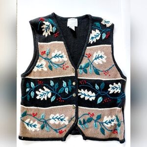 Vine & Leaf Sweater Vest size Medium Christopher & Banks Autumn‎ Harvest